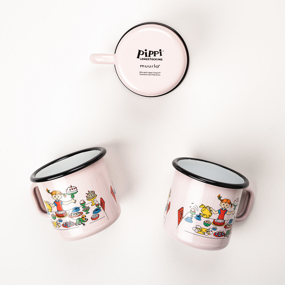 Tasse aus Emaille: Pippi Langstrumpf, Geburtstagsparty rosa von Muurla
