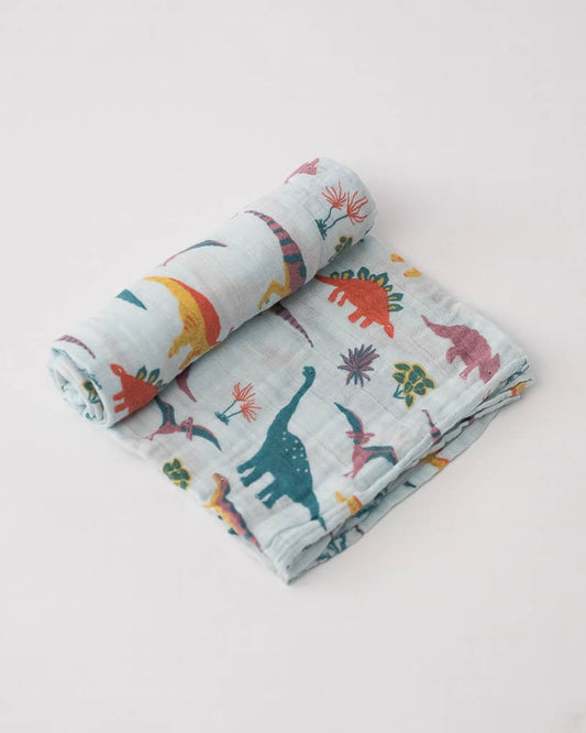 Cotton Muslin Swaddle: "Embroidosaurus" Jurassic World Edition von Little Unicorn