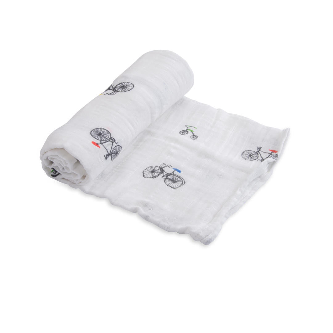 Cotton Muslin Swaddle: "Bike Family" von Little Unicorn