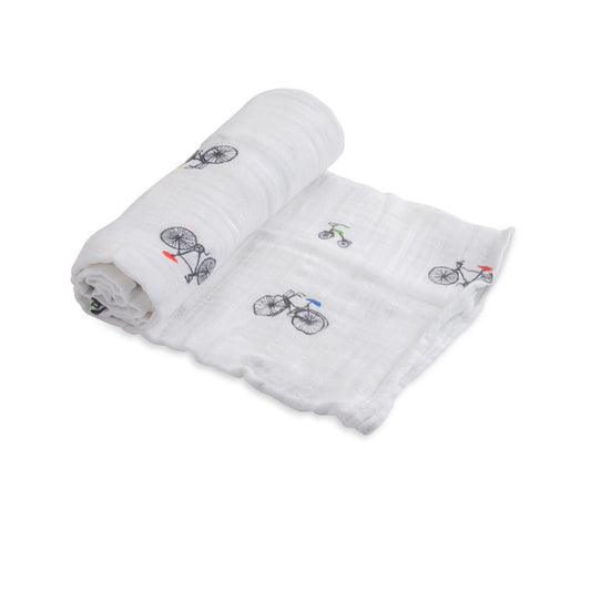 Cotton Muslin Swaddle: "Bike Family" von Little Unicorn