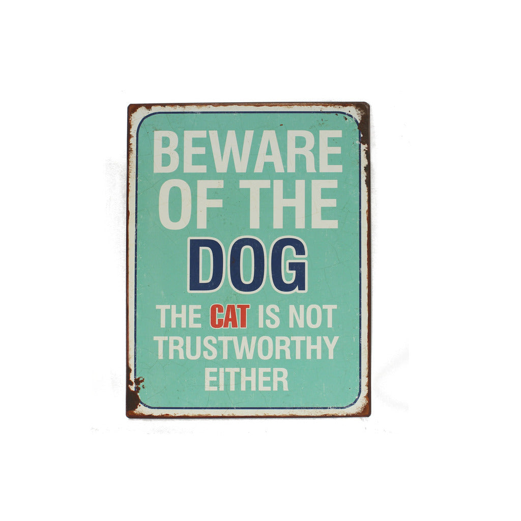 Blechschild: Beware of the Dog - the cat is not trustworthy either